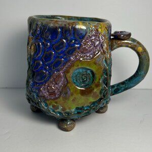 Hand Thrown Studio Art Pottery Signed Pink Earth Hippie Granola Mermaid multi